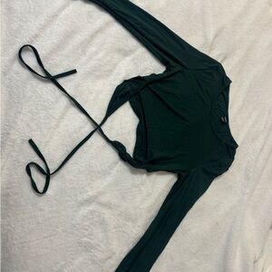 SHEIN Dark Green Long Sleeve Tie-back Top